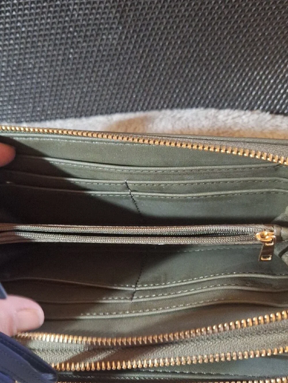Sleek Zip Around Wallet in Olive Green